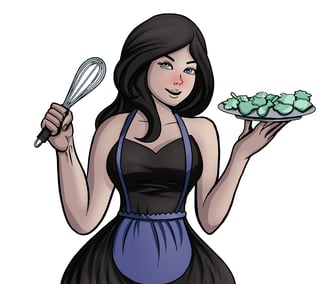 Line art, woman with cookies, vintage style, illustration, baking art