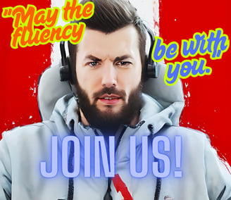 Adi English a man with a beard and headphones on a red background