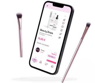 Imagen de un teléfono con la pantalla de detalle de productos de Kosmetik