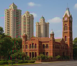 a large red brick building with a clock tower