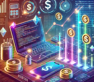 Laptop Screen With Phone and Background Theme Of Graphs