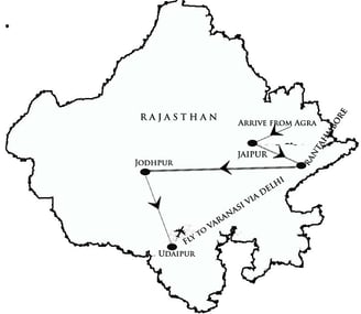 Map of North India travel package. Golden triangle and more