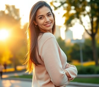 a woman in a pink sweater and jeans
