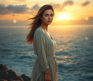 a woman in a dress standing on a rock