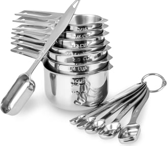 13-piece Measuring Cups and Spoons Set, 18/8 Stainless Steel Heavy Duty Ergonomic Handle