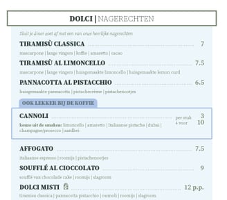 Dolci Nagerechten Teramisu Cannoli Affogato
