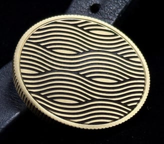 Brass coin for anxiety, Japanese wave pattern, Laser engraved, Deep texture, Grooved edge, Anti-stress haptic desk toy 40 mm