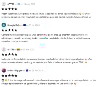 captura de pantalla de testimonios de usuarios que compraron en Temu y están satisfechos