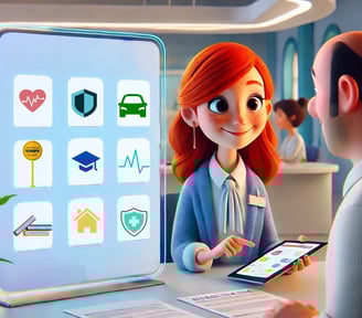 grande schermo visualizza icone di vari servizi digitali, tra cui sanità, sicurezza, trasporti, istruzione e abitazione.