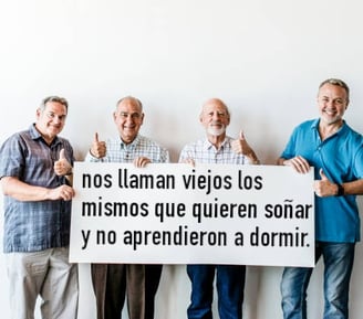 grupo de hombres con un cartel