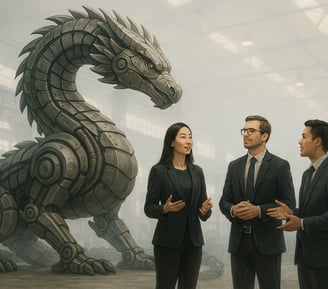 A quiet and calm dragon helping and supporting leadership team
