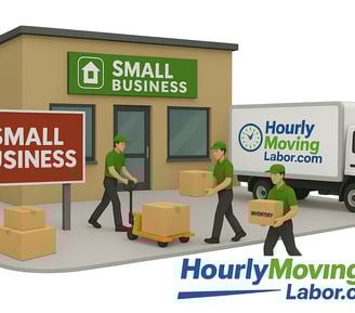 a group of people moving boxes in front of a small business hourly movers charlotte nc