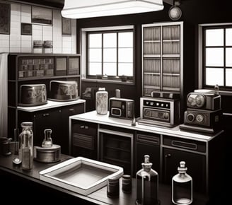 a kitchen with a lot of bottles and jars