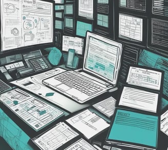 An abstract, pastel-colored, 3D-rendered representation of data analysis and search engine optimization (SEO). The image features a computer interface with various analytics symbols, including a magnifying glass, bar charts, pie charts, and a search bar with the text 'SEO'. Surrounding the interface are different objects such as a potted plant, a cup with a saucer, and a megaphone, all placed on a light green background.