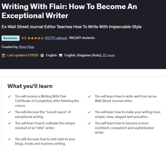 Screenshot of the writing with flair course on Udemy to elevate your writing