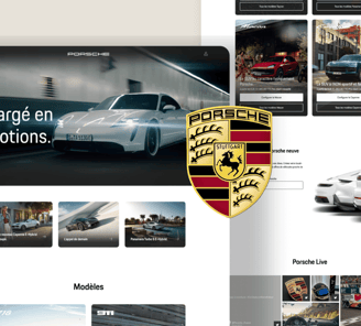 a website design for porsche with a porsche logo on it