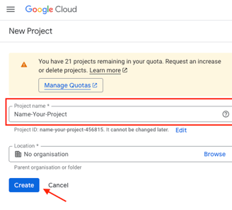 Google Cloud Create Project