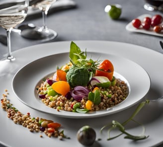 a plate of food with a glass of wine and a glass of wine