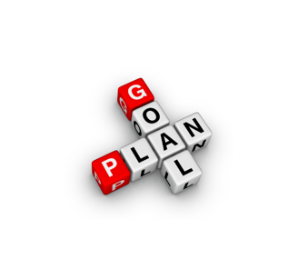 a group of blocks that spell out goal and plan 