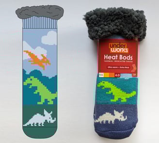 Pixel Dino - HeatBods Sherpa Socks (Underworks)