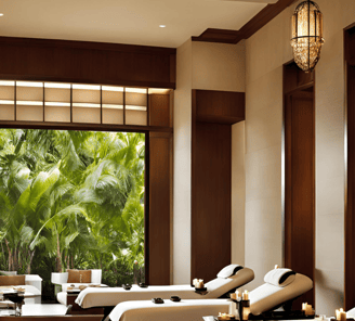a spa room with a view of a spa