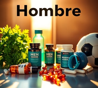 Varias botellas de Vitaminas y Suplementos para Hombre