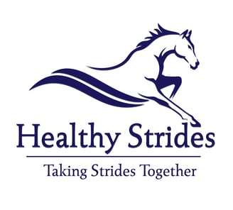 Healthy Strides logo: a stylized horse with the words "Healthy Strides, Taking Strides Together"