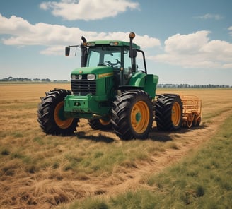 green tractor on brown grass field under blue sky during daytime
