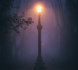 Streetlamp glowing in darkness representing Balki International’s focused vision and guidance in international trade