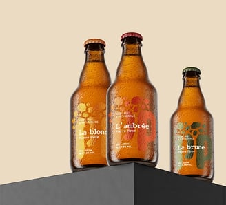 Design de 3 bouteilles de bières de la brasserie bio & artisanale Pierre Pinte