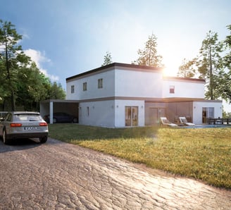 Exterior render of a villa.