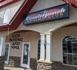 the front of The Counterpunch's boxing gym in Olds, Alberta