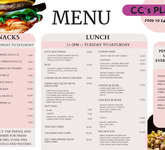 CC's Place Lunch Menu