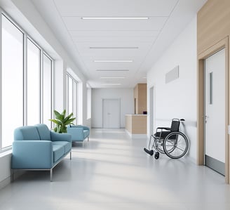 a wheelchair wheel chair in a hospital room