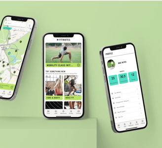 three iphones displaying a sports app design 