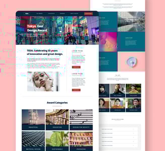 presentation of a website page design with a pink background