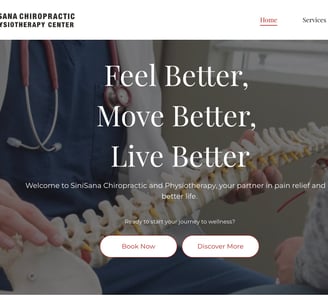 SiniSana Chiropractic website design with spine model patient consultation