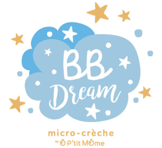 Logo BB Dream blanc sur 2 nuages superposés bleu, étoiles jaunes- Micro crèche la Trinité Martinique
