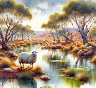 Australian Billabong and a Sheep