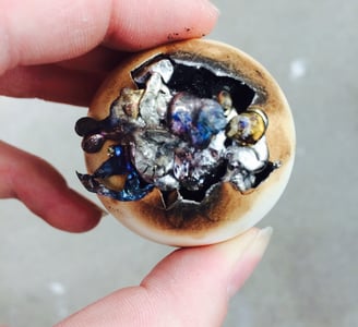 Jennifer Mae Wood, An Egg, Eggshell, lead, 2.5x1.5", 2015