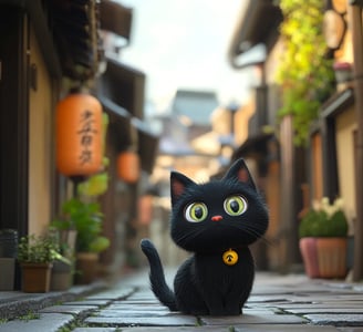 schattige zwarte kat in Tokio