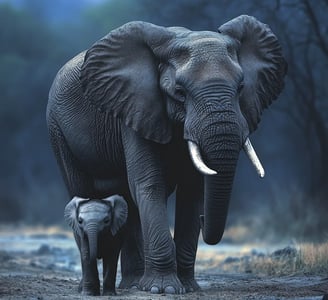Een moeder olifant met een baby olifantje