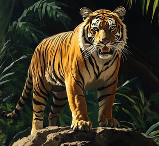 Grote tijger op een rots in de jungle