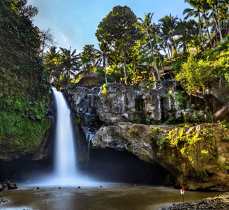 Scenic waterfall in Ubud, Bali — a source of inspiration Vision Immo Bali’s tropical villa design