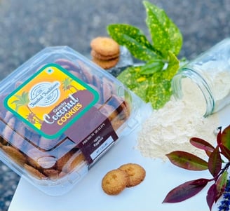 a jar of cookies from Toasted Traditions, Crunchy Coconut Cookies