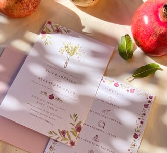 custom watercolor invitation and weekend details card for a destination wedding in Noto Sicily Italy