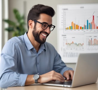 graphs of performance analytics on a laptop screen
