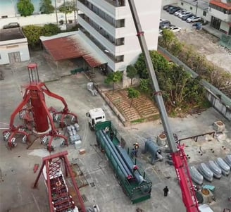 a crane is being lifted by a crane