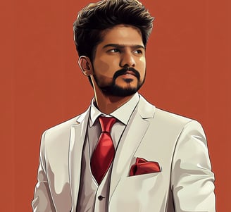 a man in a suit and tie with a red tie
