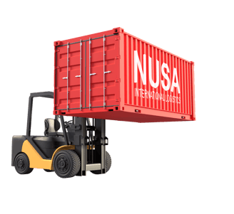 container being lifted by forklift